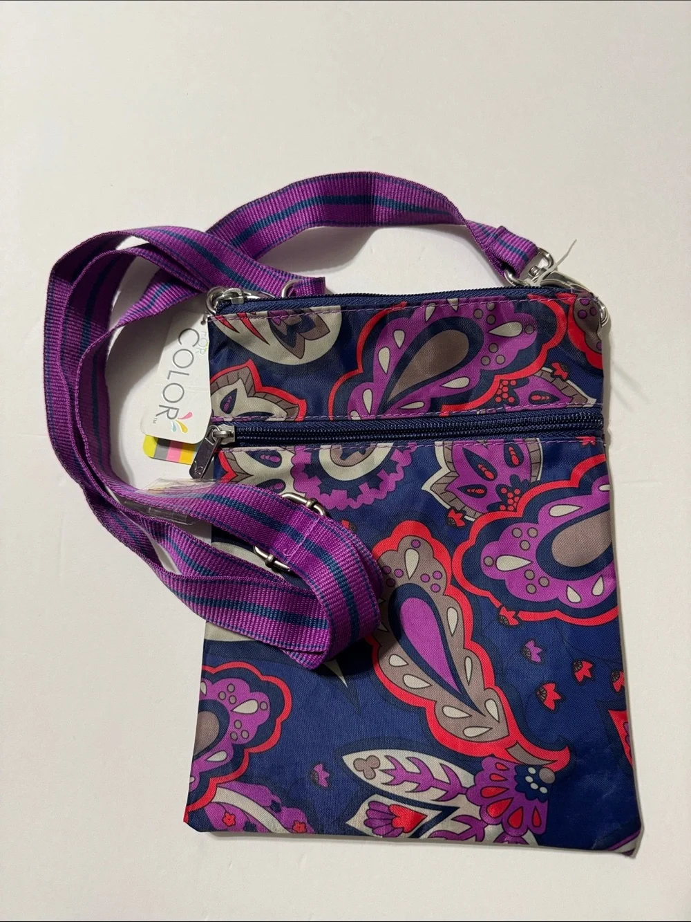 Crossbody Bag Colorful Paisley Boho Small Purse Adjustable Strap Blue Purple Red - Picture 1 of 10